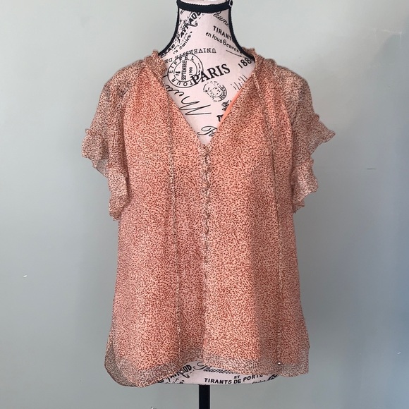 Jonathan Simkhai Tops - Jonathan Simkhai Peach Short Sleeve Silk Blouse Women’s Medium